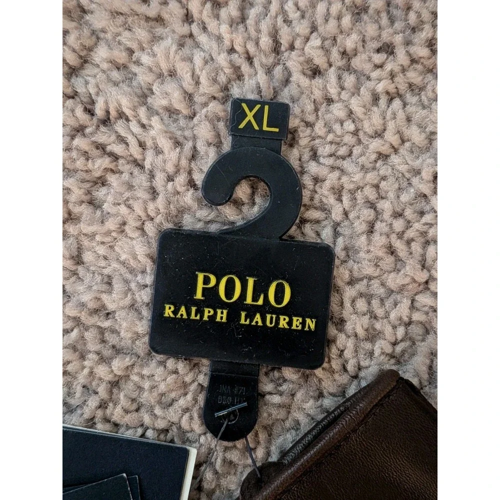 NWT Polo Ralph Lauren Touchscreen Brown Leather Gloves Mens XL Sheepskin Nappa